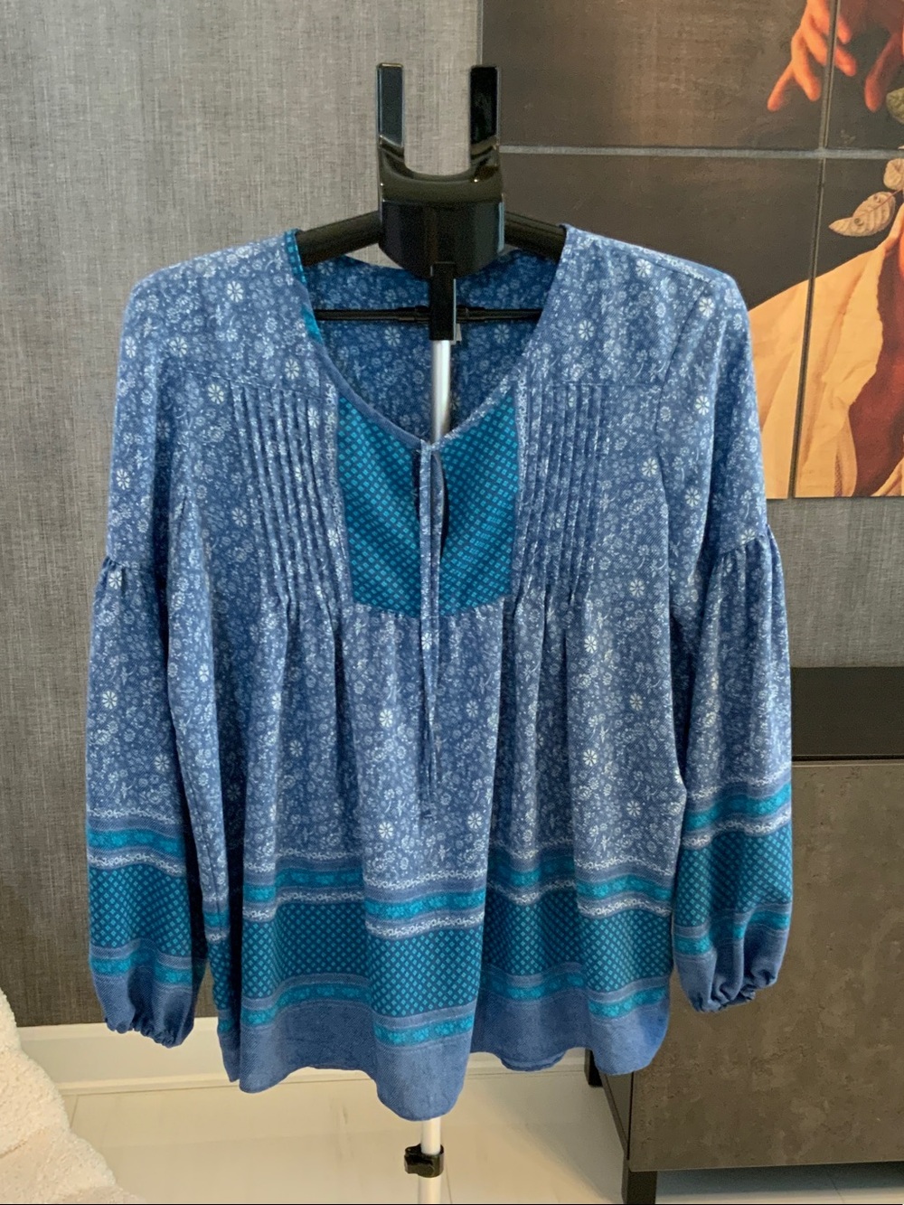 GAP Blue Printed Peasant Tunic with Teal Accents L